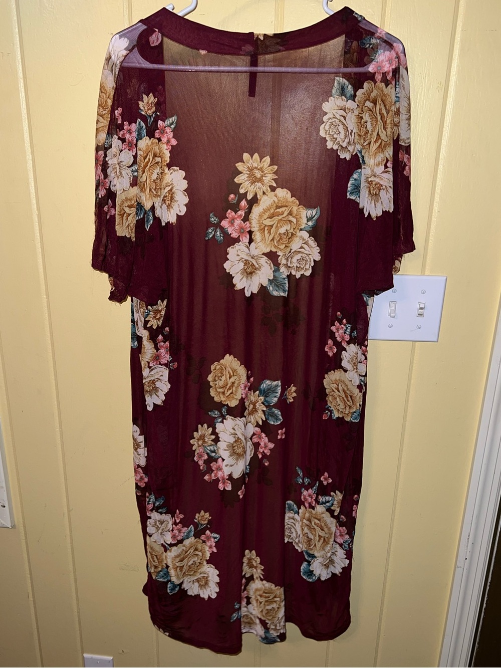 Shelly Burgundy Floral Kimono Sheer Wide Sleeve Duster Boho Oversized Size S - Picture 4 of 9